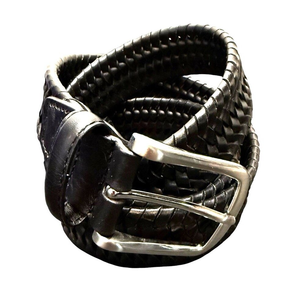 Men's Black Leather Bonded Belt with Silver Buckle Size 38-40
